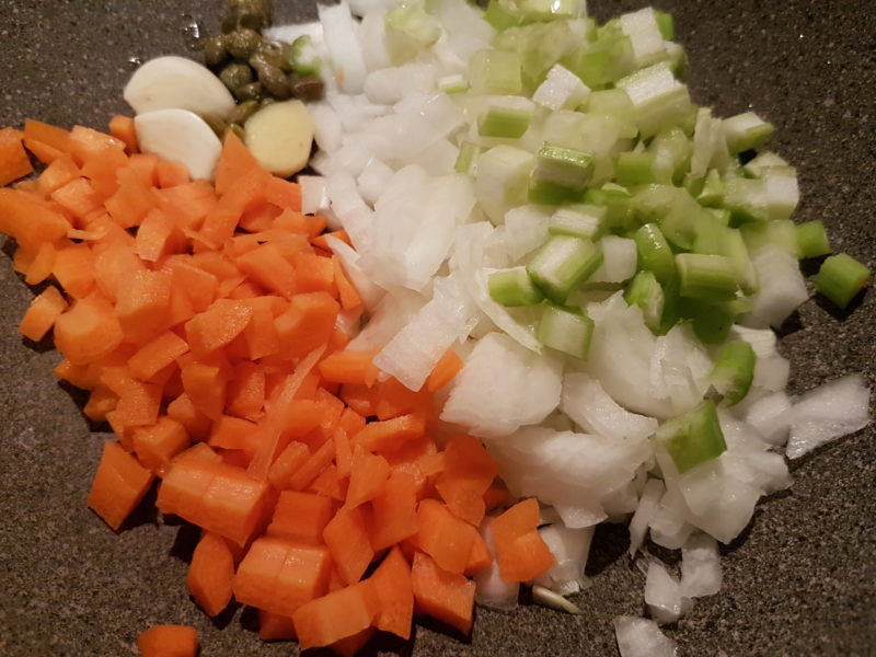 Sformato di branzino, gamberetti e verdure di stagione 